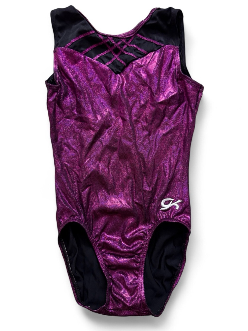 GK Metallic Magenta Girls' Gymnastics Leotard with Black Mesh